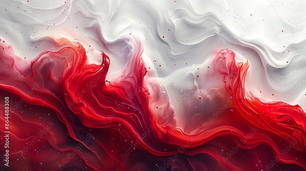 Abstract Red and White Fluid Art Background. Swirls, Waves, and Texture