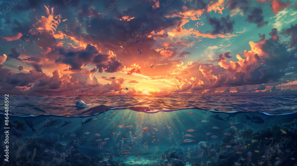 Fototapeta premium Surreal Ocean and Sky Fusion