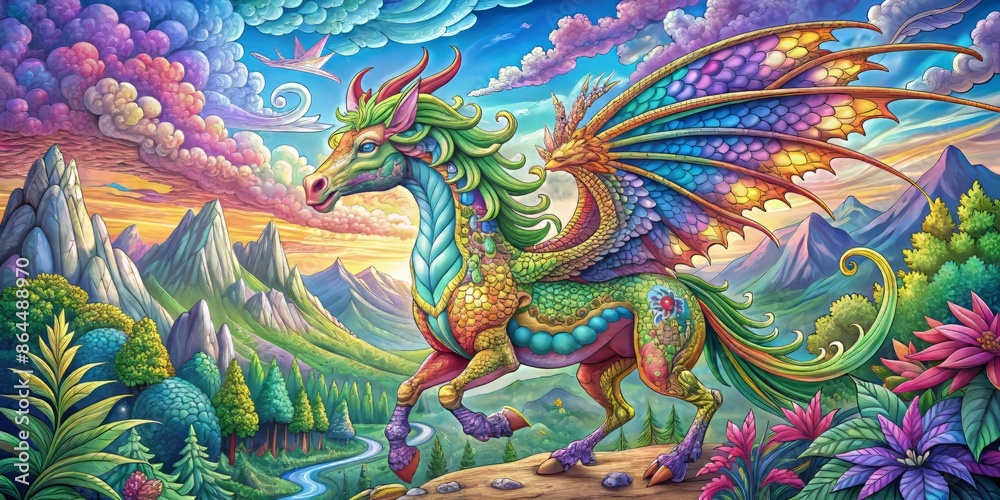 Vibrant AI-generated coloring pages depicting fantastical creatures like dragons, unicorns, and phoenixes amidst enchanted forests, mystical mountains, and whimsical skies. Vibrant AI-generated coloring pages depicting fantastical creatures like dragons, unicorns, and phoenixes amidst enchanted forests, mystical mountains, and whimsical skies.