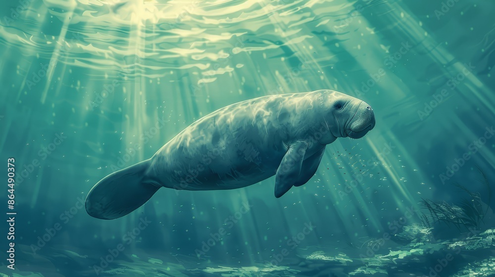 A painting of a man swimming in the ocean with sunlight streaming through water bubbles and illuminating the surface A painting of a man swimming in the ocean with sunlight streaming through water bubbles and illuminating the surface
