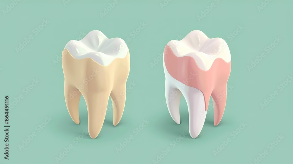 Healthy tooth compared to a tooth with gum recession. Healthy tooth compared to a tooth with gum recession.