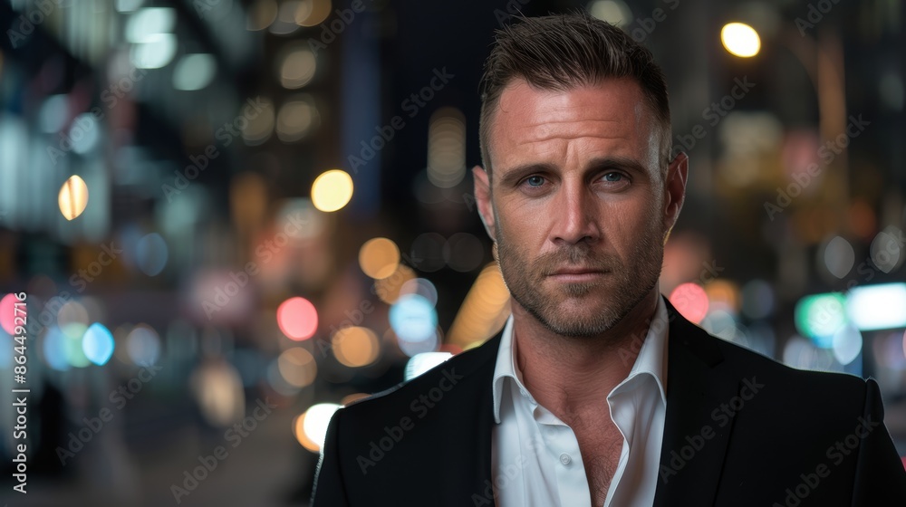Serious businessman in suit looking thoughtful at night Serious businessman in suit looking thoughtful at night