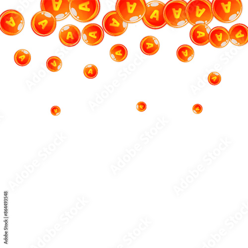 Vitamin A round capsules scattered randomly.