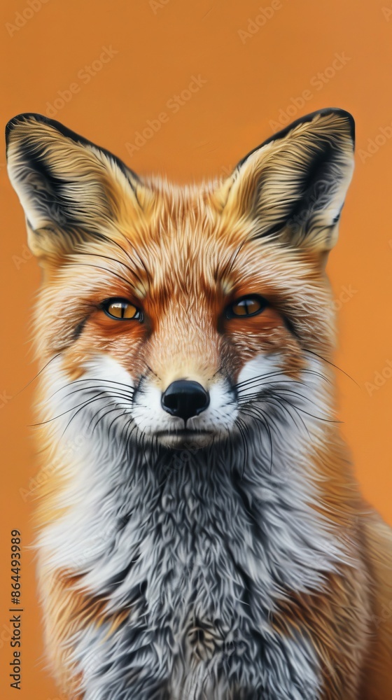 Portrait of a red fox against orange background, close-up. Wildlife and nature photography concept Portrait of a red fox against orange background, close-up. Wildlife and nature photography concept