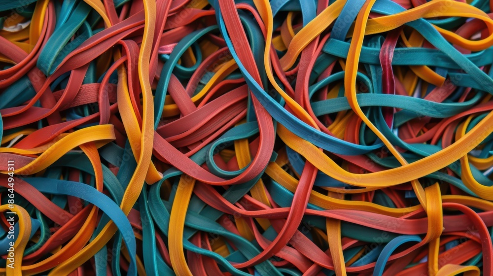 Colorful rubber bands in a tangled mess Colorful rubber bands in a tangled mess