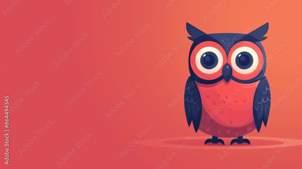 A red owl with big eyes sits against a solid red backdrop A red owl with big eyes sits against a solid red backdrop