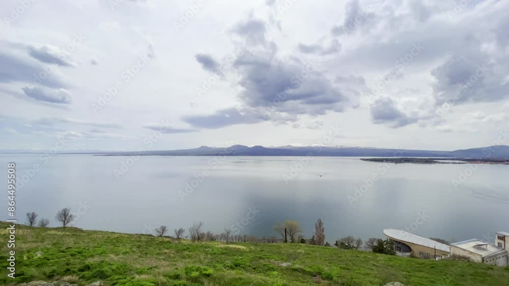 view of famous Sevan lake at spring sunny day. Travel and tourist destinations of Armenia view of famous Sevan lake at spring sunny day. Travel and tourist destinations of Armenia