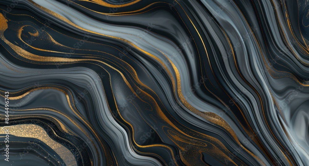Obraz premium Elegant abstract fluid art background with golden and black swirls