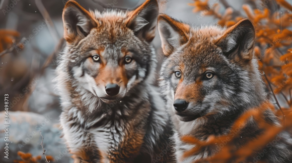 Fototapeta premium close-up of wolves. Selective focus