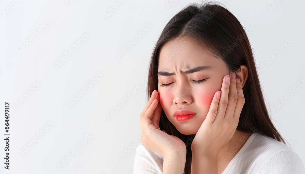 Woman Holding Cheeks With Red Flush on Face Woman Holding Cheeks With Red Flush on Face