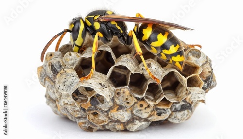 Yellow Jacket Wasp Standing on Paper Wasp Nest