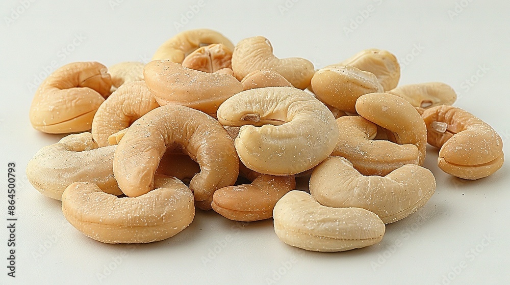 Fototapeta premium Cashew piles on white table