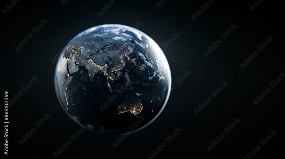 Minimalist Earth in dark, ambient lighting, partial continents visible, perfect for environmental themes, subtle glow highlighting the curvature, deep space background Minimalist Earth in dark, ambient lighting, partial continents visible, perfect for environmental themes, subtle glow highlighting the curvature, deep space background