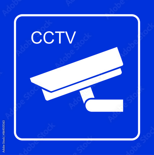 Blue and white CCTV video camera surveillance icon. Illustration made June 26th, 2024, Zurich, Switzerland.