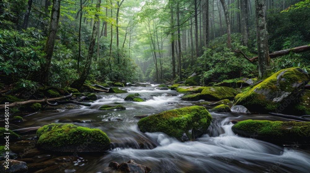 Smoky Mountain stream with mossy rocks Smoky Mountain stream with mossy rocks