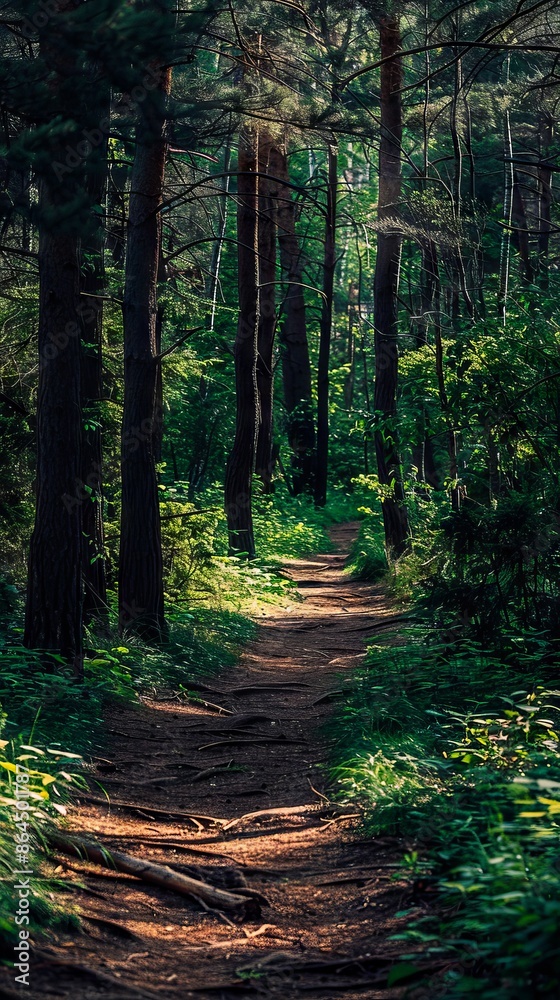 A path through the forest with trees and green grass. A path through the forest with trees and green grass.