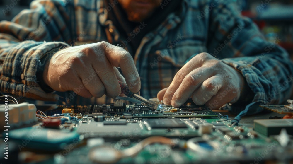 The concept of repairing mobile phones by a specialist The concept of repairing mobile phones by a specialist