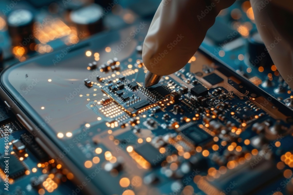 The concept of repairing mobile phones by a specialist The concept of repairing mobile phones by a specialist