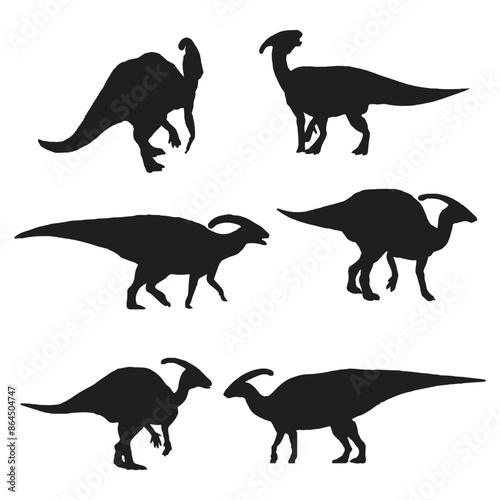 Parasaurolophus Dinosaur Illustration Vector Silhouette Set