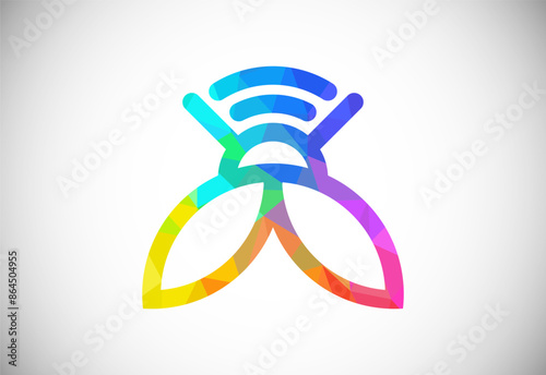 Bee signal logo design vector template. Wifi Bee connection logo