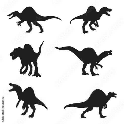 Spinosaurus Dinosaur Vector Illustration Silhouette Bundle