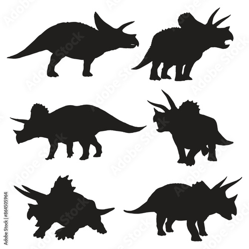 Set of Triceratops Dinosaur Vector Illustration Silhouette