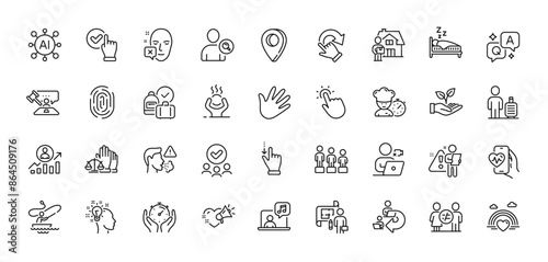 Difficult stress, Timer and Sleep line icons pack. AI, Question and Answer, Map pin icons. Love message, Video conference, Hand web icon. Touchpoint, Helping hand, Face declined pictogram. Vector