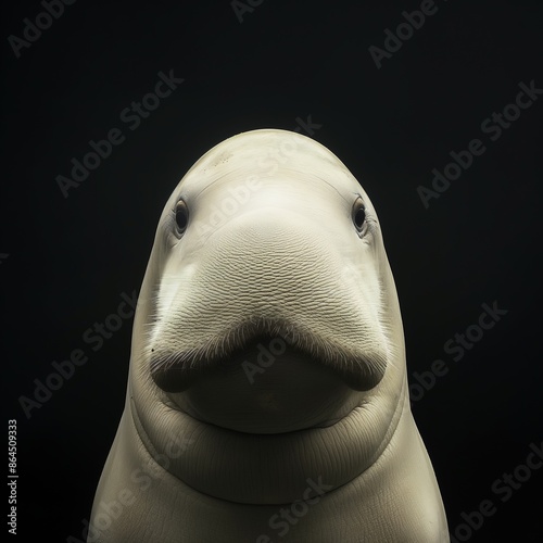 Frontal face portrait of an elegant dugong staring directly at the camera. photo