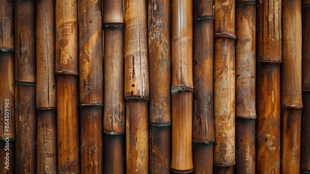 Close up of the natural patterns and textures of brown bamboo wood Detailed view of the trunk of a bamboo plant and its wooden poles creating a vintage seamless background for walls or fenc Close up of the natural patterns and textures of brown bamboo wood Detailed view of the trunk of a bamboo plant and its wooden poles creating a vintage seamless background for walls or fenc