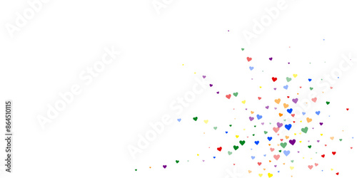 Rainbow colored scattered hearts. LGBT valentine