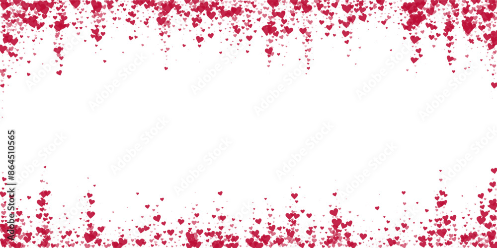 Fototapeta premium Red hearts scattered on white background.