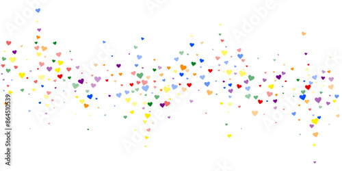 Rainbow colored scattered hearts. LGBT valentine