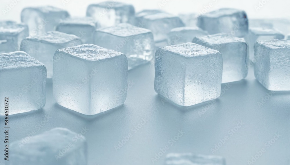  ice cubes in close-up on a light background in high quality