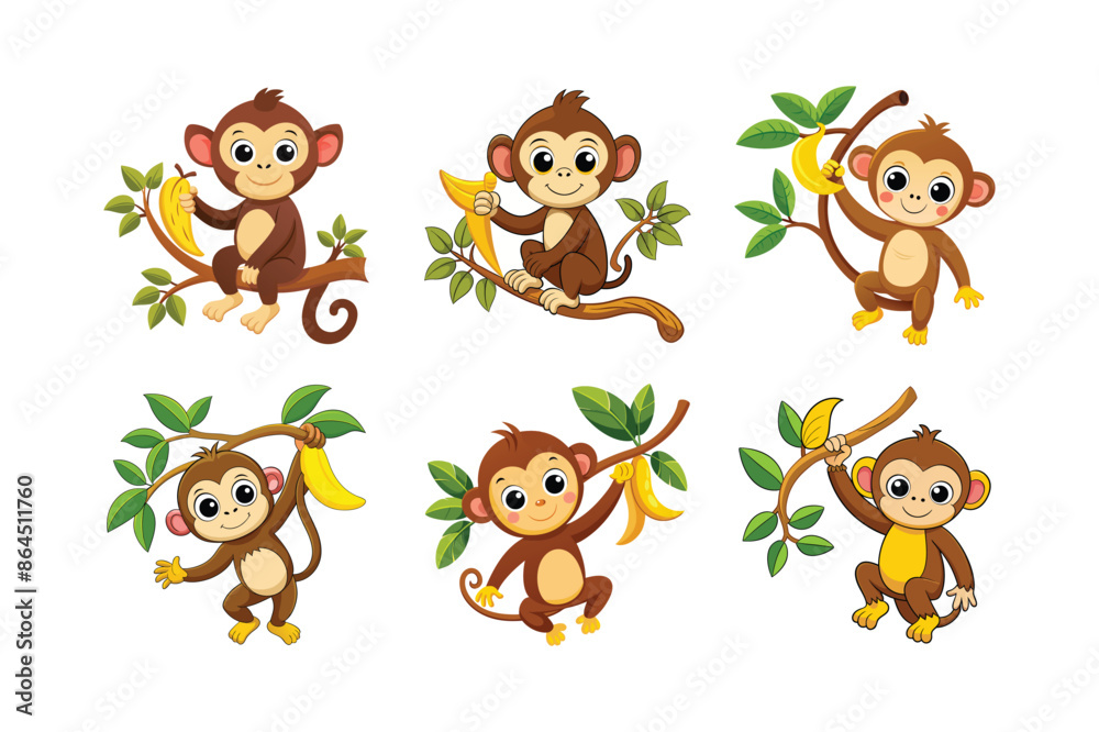 Fototapeta premium Cartoon monkey hanging vector