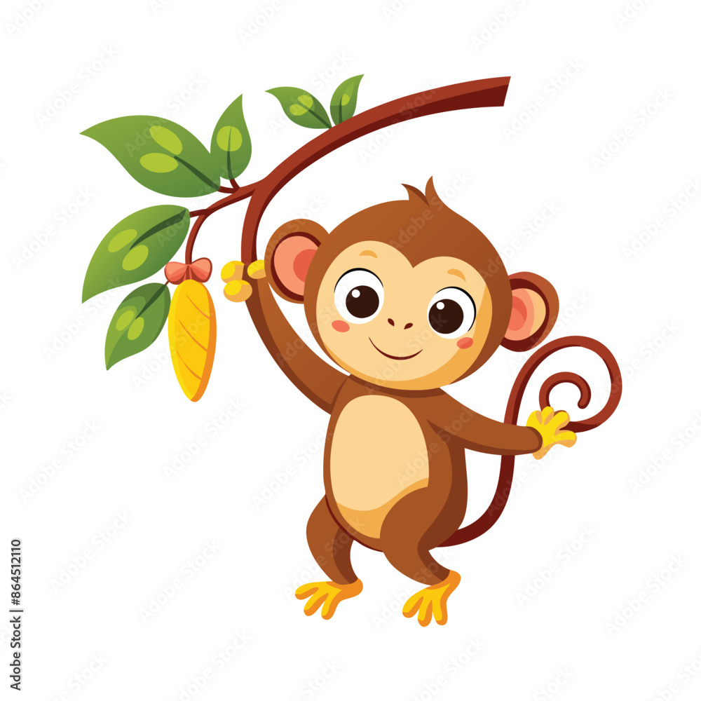 Fototapeta premium Cartoon monkey hanging vector