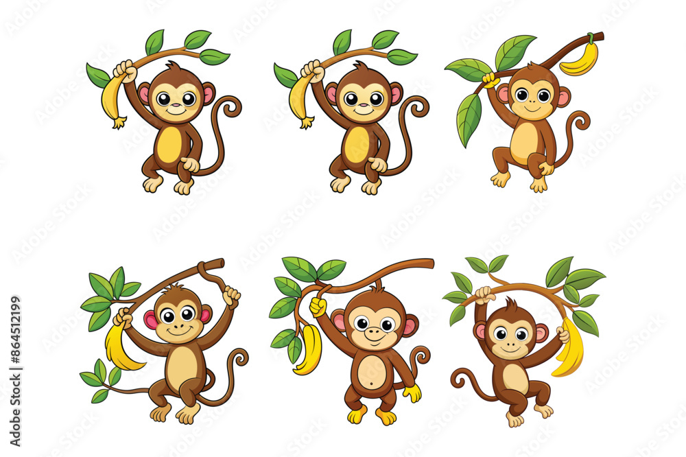 Fototapeta premium Cartoon monkey hanging vector