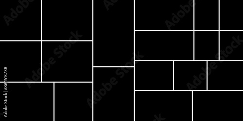 Black cartoon frame collage background. Square empty spaces. Templates for photo, illustrations, decor and interior. Vector illustration.