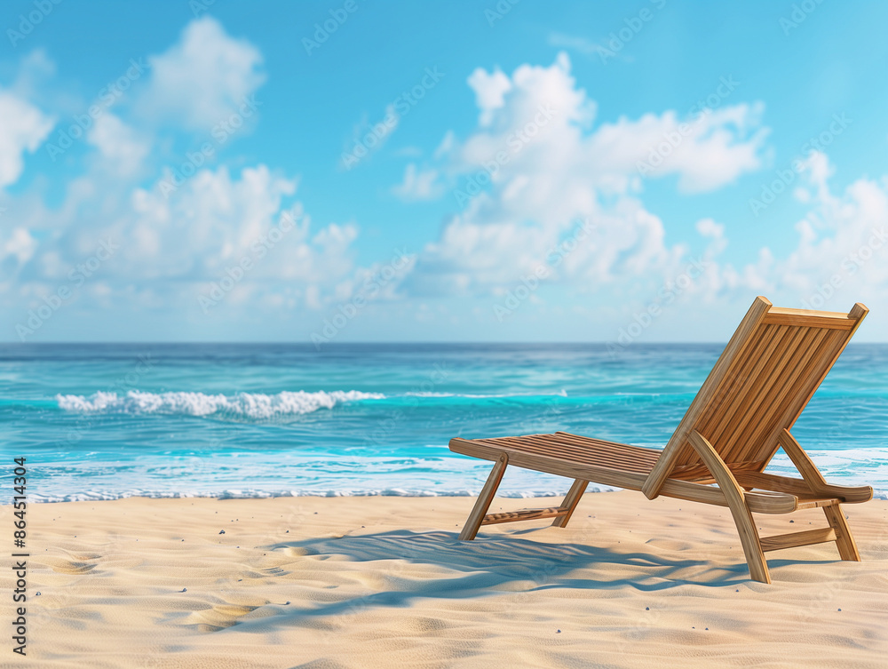 Beachfront Relaxation: Woven Rattan Lounger on Sandy Ground Beachfront Relaxation: Woven Rattan Lounger on Sandy Ground