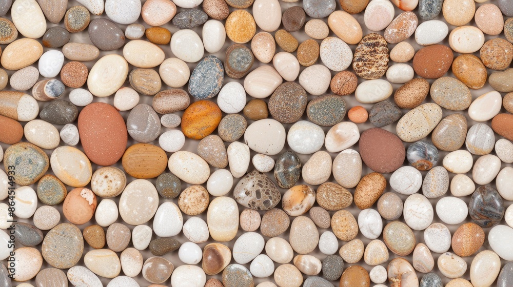 A close-up shot of a collection of smooth, rounded river rocks in various shades of brown, white, and beige SEAMLESS PATTERN A close-up shot of a collection of smooth, rounded river rocks in various shades of brown, white, and beige SEAMLESS PATTERN