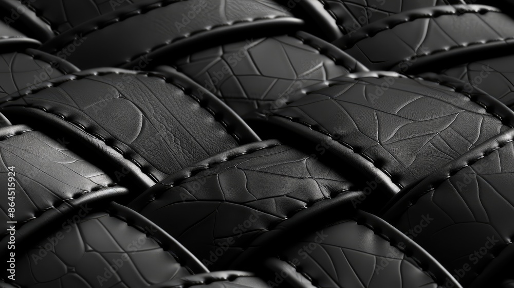 Fototapeta premium A close-up photo of black leather straps with stitching, creating a textured, interwoven pattern SEAMLESS PATTERN