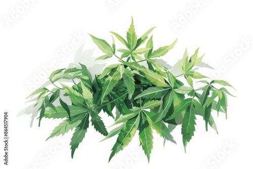 Cluster of neem leaves isolated on white background. Botanical illustration for herbal medicine and natural remedies design. Ayurveda. ayurvedic herbs. Generative AI