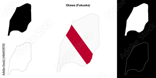 Okawa (Fukuoka) outline map set photo