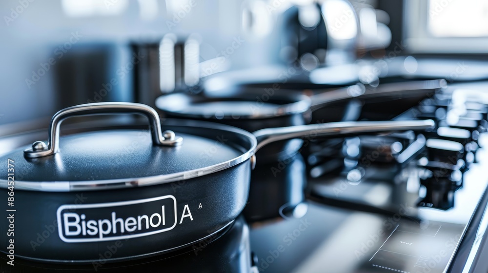 Obraz premium Warning avoid using Bisphenol A on non stick cookware for health and safety concerns, banner