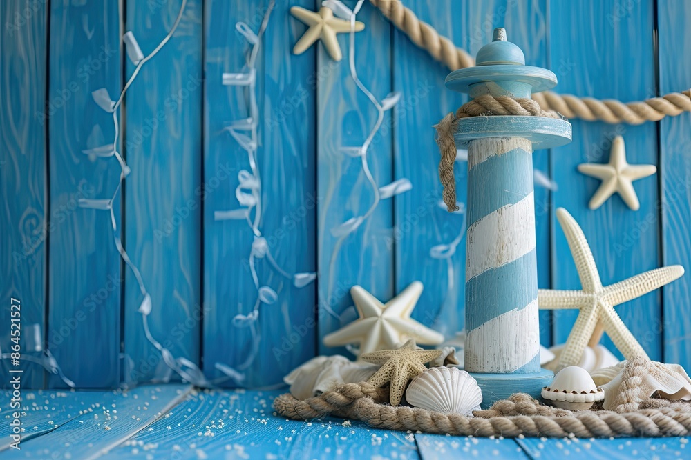 Obraz premium a bunch of balloons with blue and white stripes, a birthday background with a nautical or maritime theme