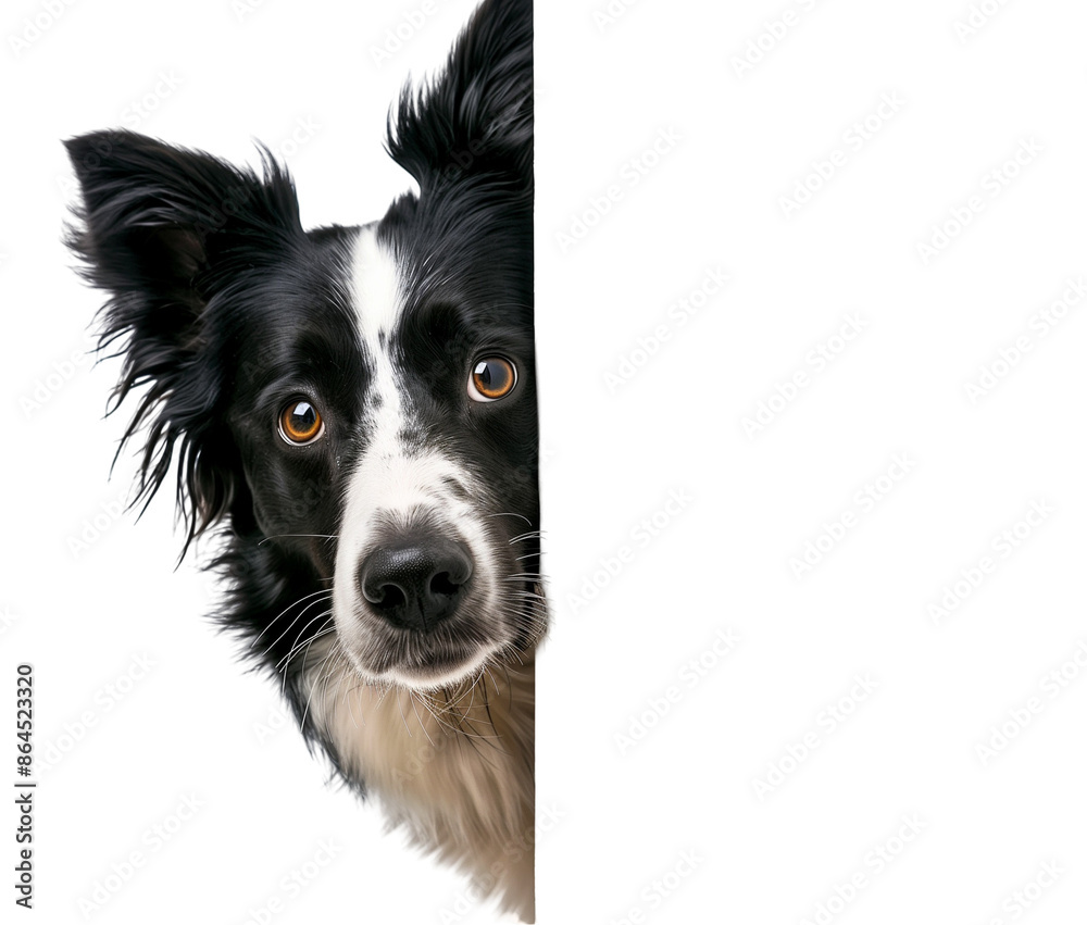 Border Collie Hiding and Sneaking Head Out Isolated on White PNG Transparent Background Border Collie Hiding and Sneaking Head Out Isolated on White PNG Transparent Background