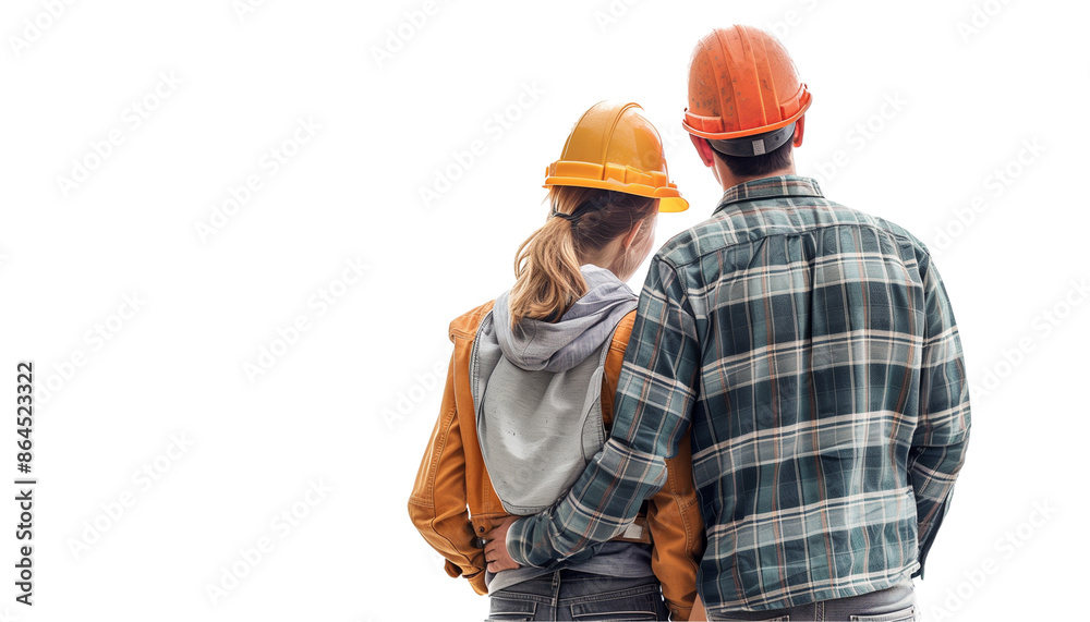 Couple in Construction Attire Back View Isolated on White PNG Transparent Background Couple in Construction Attire Back View Isolated on White PNG Transparent Background