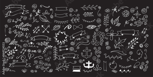 Obraz na płótnie Handsketched Vector Element white on black w salonie