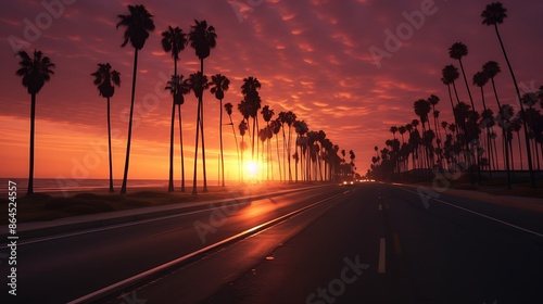 Fototapeta Naklejka Na Ścianę i Meble -  beautiful sunset with palm trees