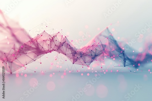Abstract polygonal background with connected colored dots and lines. Minimalistic geometric pattern. Desktop wallpaper.