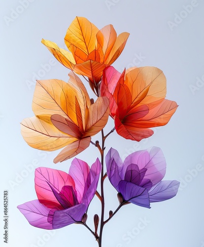Beautiful Watercolor Bouquet of Witch Hazel (Hamamelis virginiana) Flowers Depicted in Pastel Shades of Alcohol and Ink